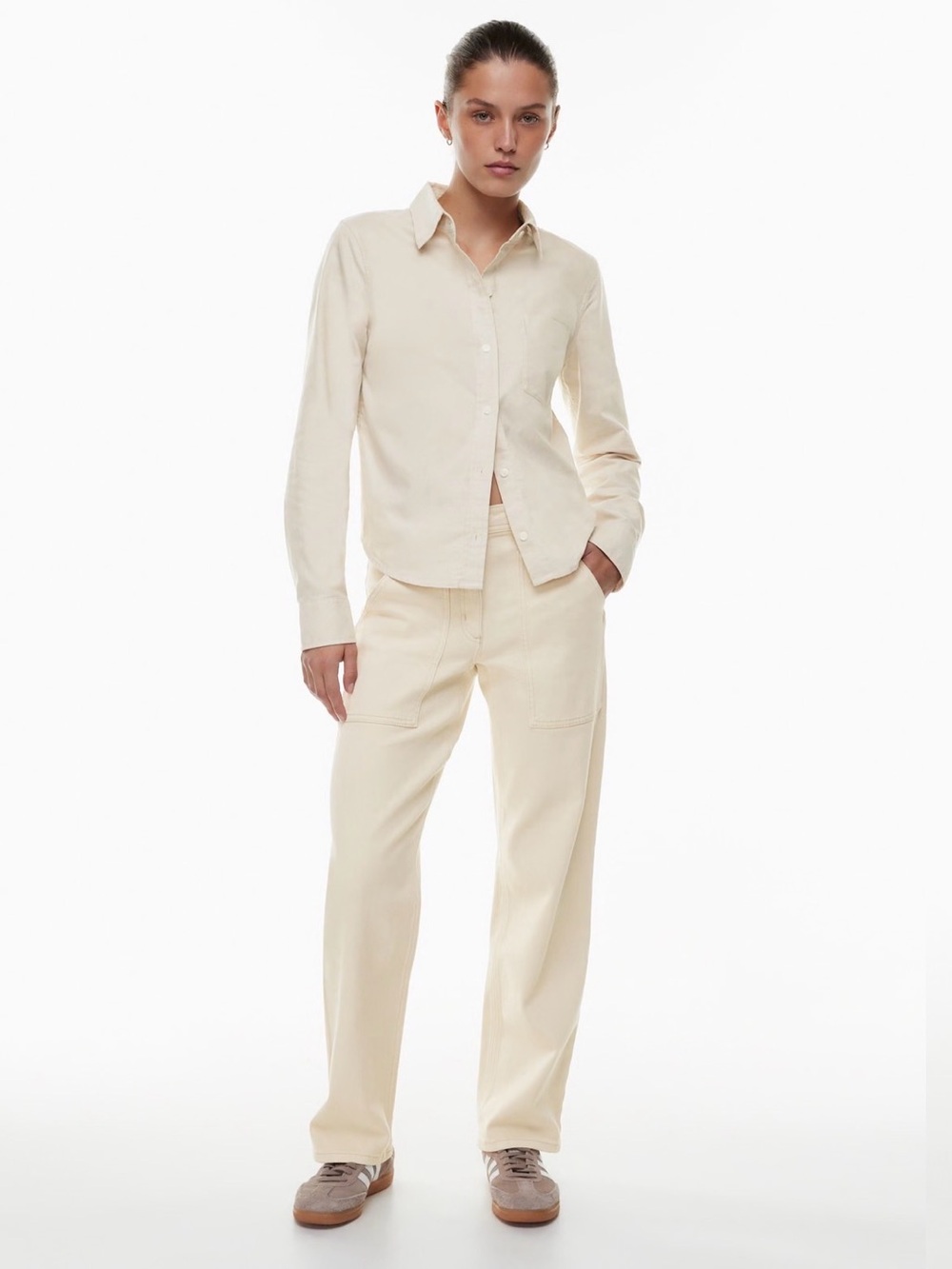 Aritzia Neutral Cream Straight-Leg Pants